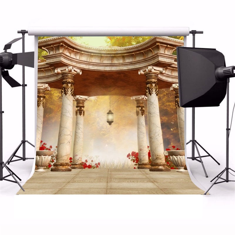 LFEEY 8x8ft Wedding Garden Pavilion Backdrop Royal Gloriette Noble Gazebo Arbor Vintage Marble Columns Classic Kiosk Chic Pillar Decor Photography Background Bride Photo Studio Props Vinyl Banner - Image 2